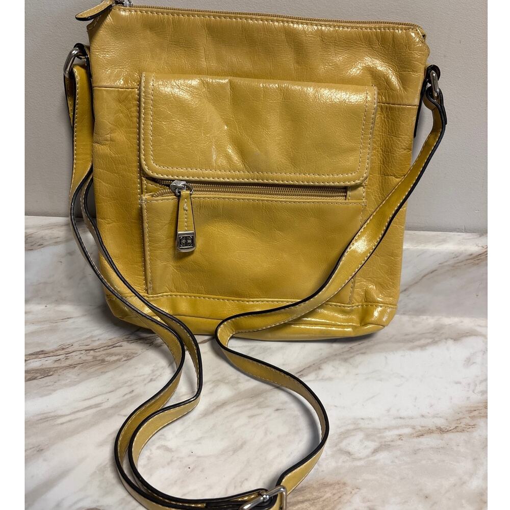 Giani Bernini Leather Crossbody Bag Purse Yellow Adjustable Strap Festival Boho